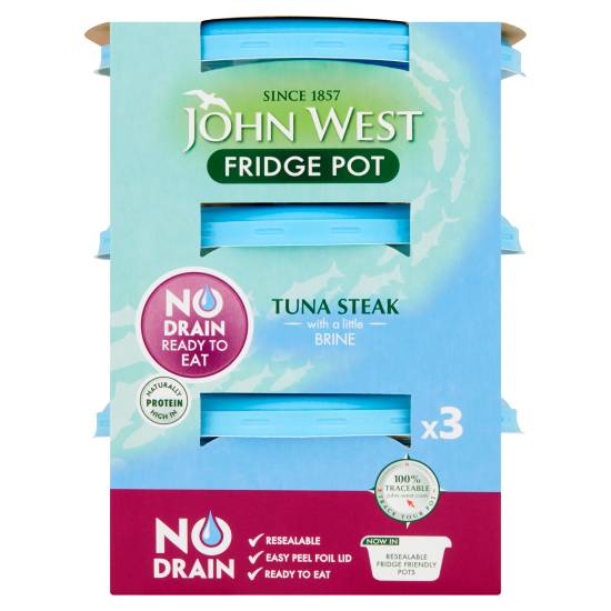 John West No Drain Fridge Pot Tuna Steak With Little Brine (3 ct)