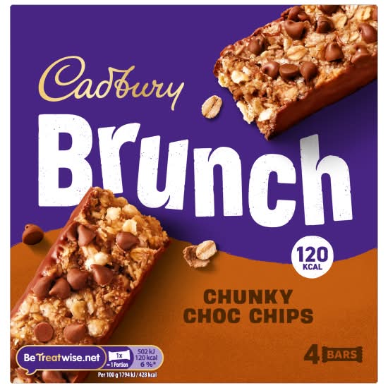Cadbury Chunky Choc Chips, Brunch Wholegrain Cereal Bars (4 x 28g)