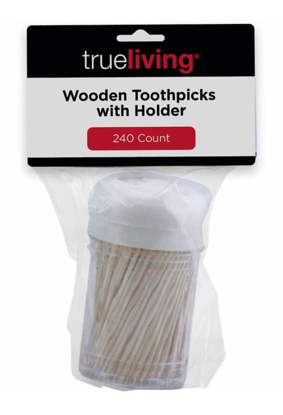 Trueliving Wooden Toothpicks With Holder 240 Ct