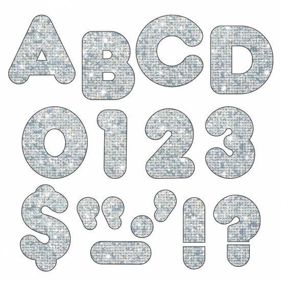 Trend Enterprises 4'' Uppercase Casual Ready Letters, Silver Sparkle (1 set)