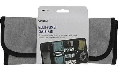 Vivitar Fabric Multi-Pocket Cable Bag, Gray/Black (QUB4400GRYT3524)