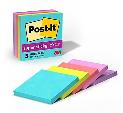 Post-it Super Sticky Notes, 3 x 3, Supernova Neons Collection, 90 Sheet/Pad, 5 Pads/Pack (654-5SSMIA)