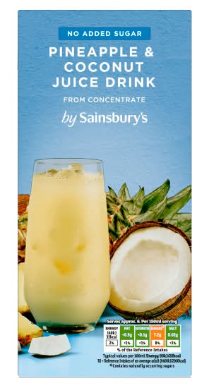 Sainsbury's Pineapple & Coconut, No Added Sugar Juice Drink From Concentrate (1L)