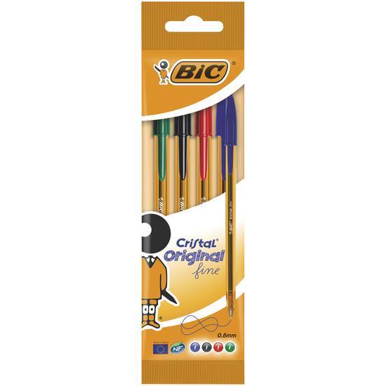 Bic cristal original stylos-bille pointe fine (0,8 mm) - couleurs assorties, pochette de 4