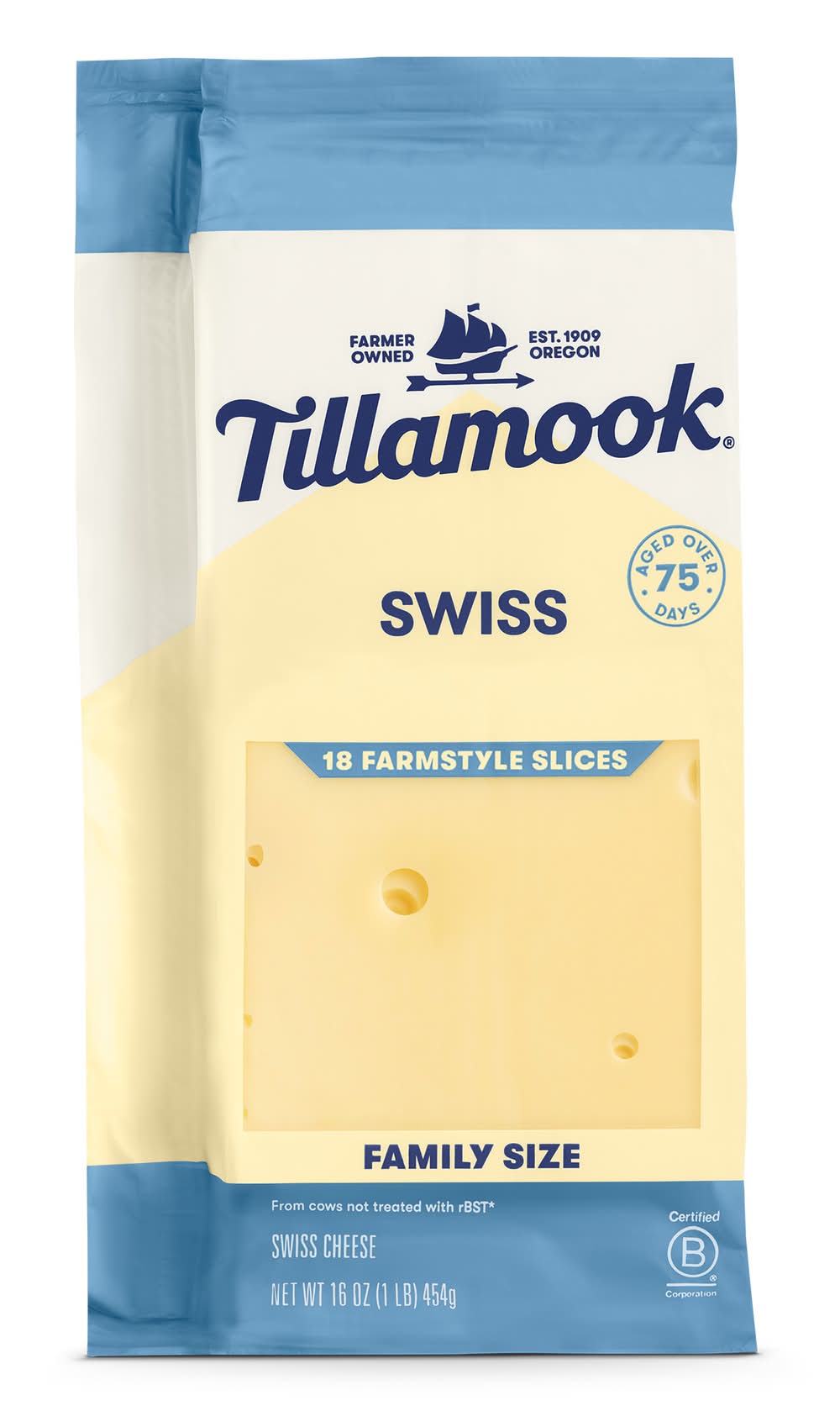 Tillamook Farmstyle Cheese Slices Family pack, Swiss (16 oz, 18 ct)