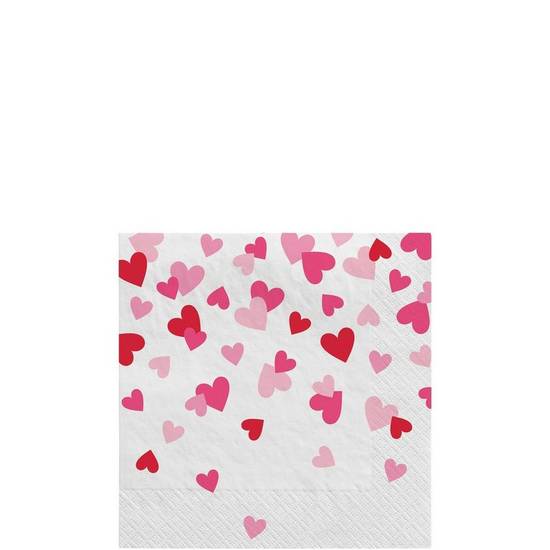 Party City Cross My Heart Paper Beverage Napkins (5 x 5 inches/pink/red/white)