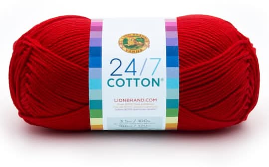 Lion Brand Yarn 24/7 Cotton Yarn, 186 yds, Red (3.5 oz)
