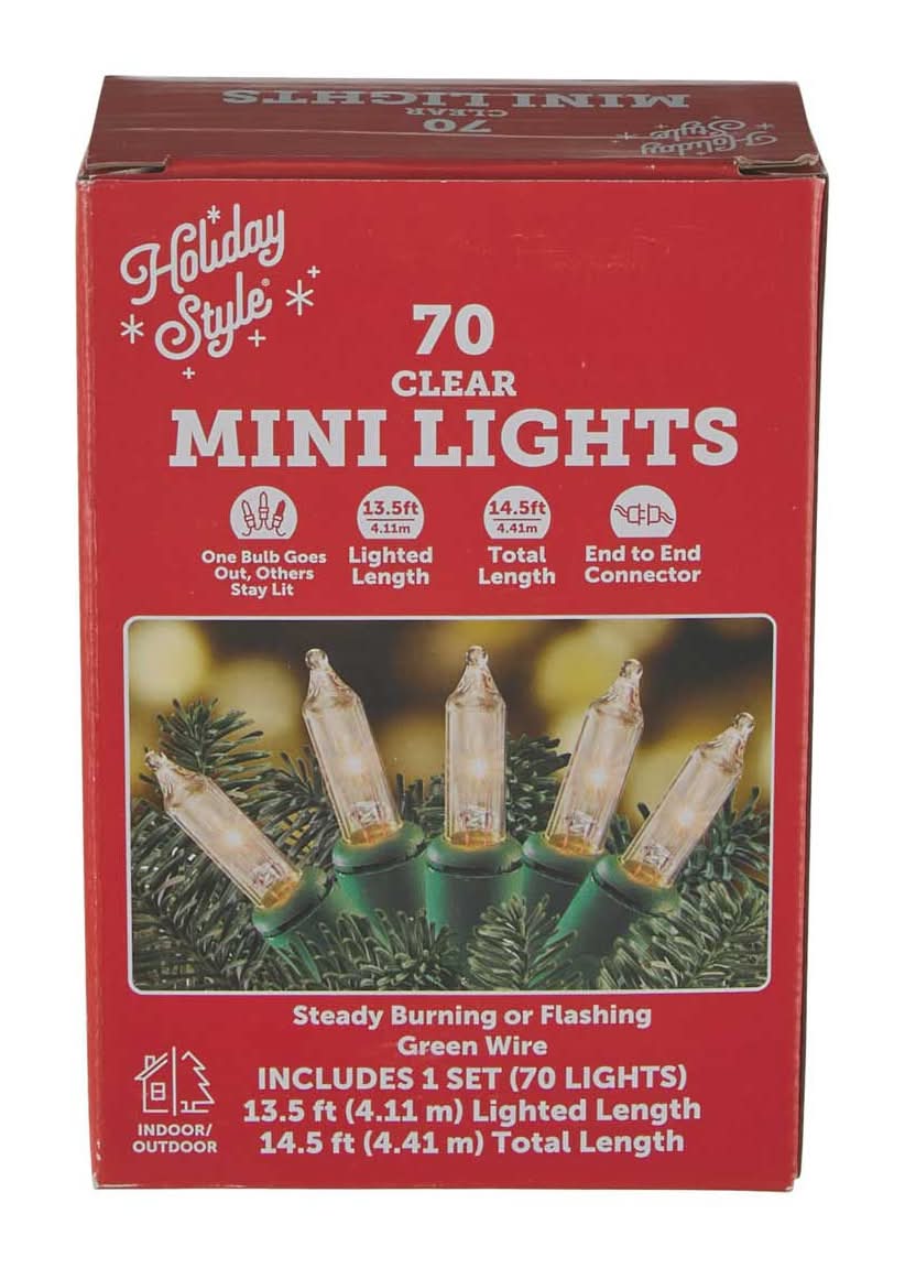 Holiday Style Clear Indoor or Outdoor Mini Lights, 14.5 ft (70 ct)