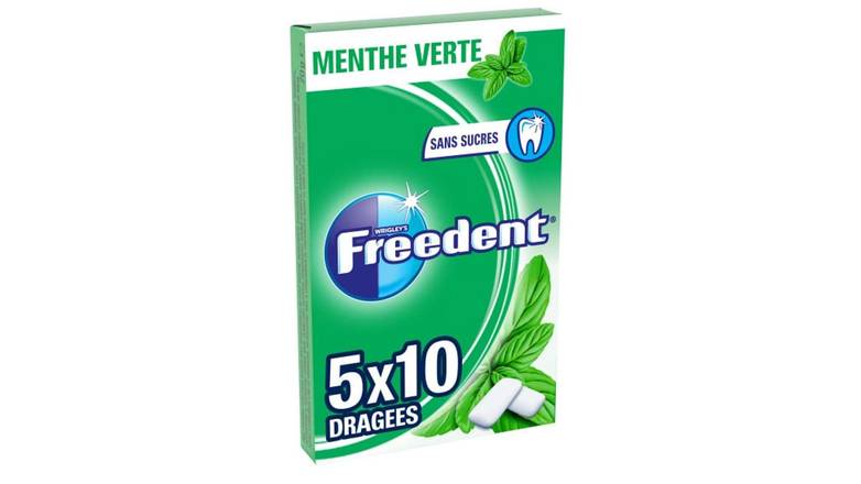 Freedent Chewing-gum à la menthe verte, sans sucres Les 5 étuis de 10, 70g