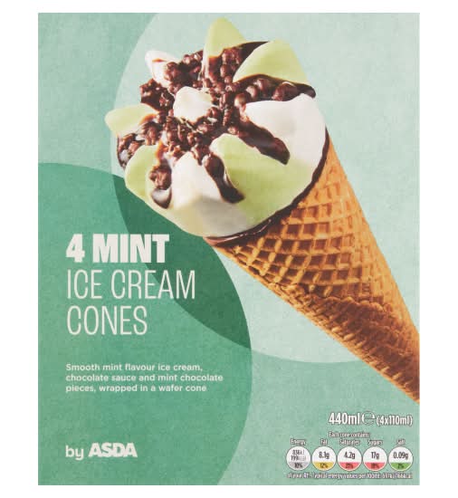 ASDA Mint, Ice Cream Cones (4 pack)
