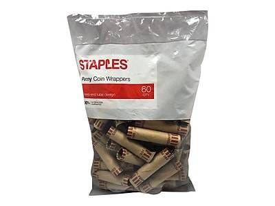 Staples Penny Coin Wrappers, Natural, 60/Pack (60160)