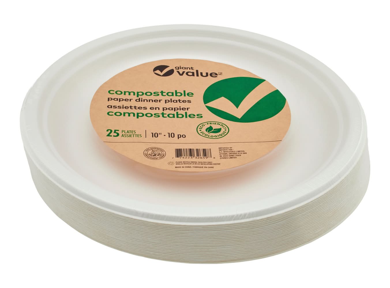 Giant Value Round Disposable Paper Plates, 10 in, White (25 ct)