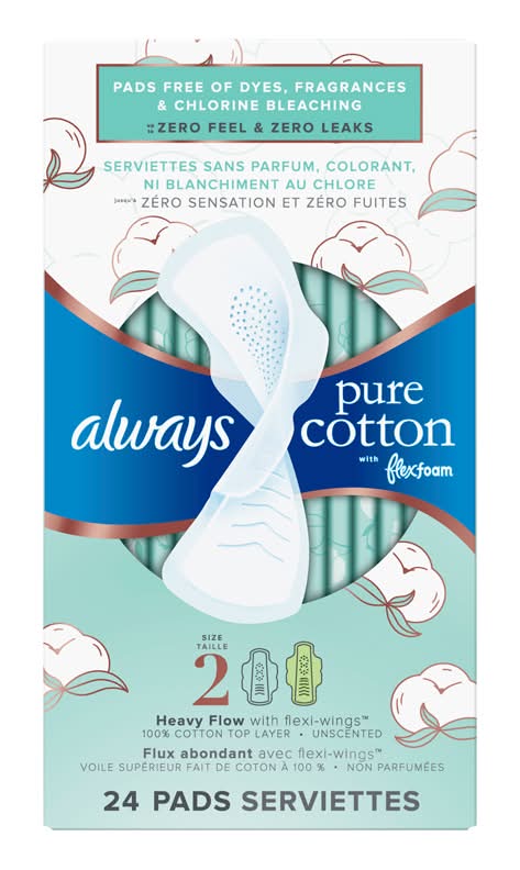 Always serviettes hygiéniques en pur coton avec mousse flexible - pure cotton sanitary pads with flexfoam (24 unités) (female/2)