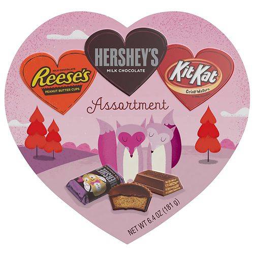 Order Hershey's Candy, Valentine's Day, Heart Shaped Gift Box Milk Chocolate Assortment - 6.4 oz food online from Walgreens store, Monroe on bringmethat.com
