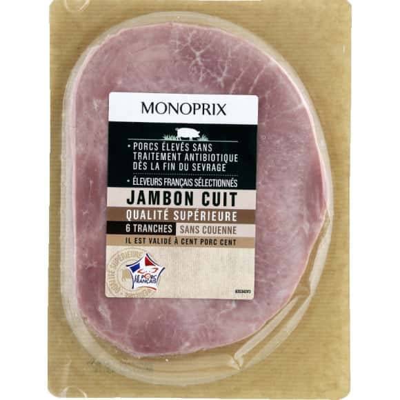 Monoprix Jambon Cuit Qualité Supérieure Sans Couenne Les 6 Tranches - 240 G