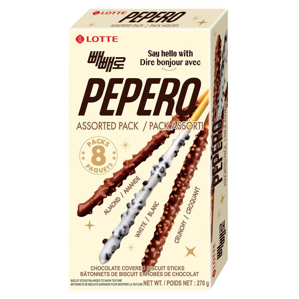Lotte Pepero Chocolate Covered Biscuit Sticks, Assorted Pack, 270 G
