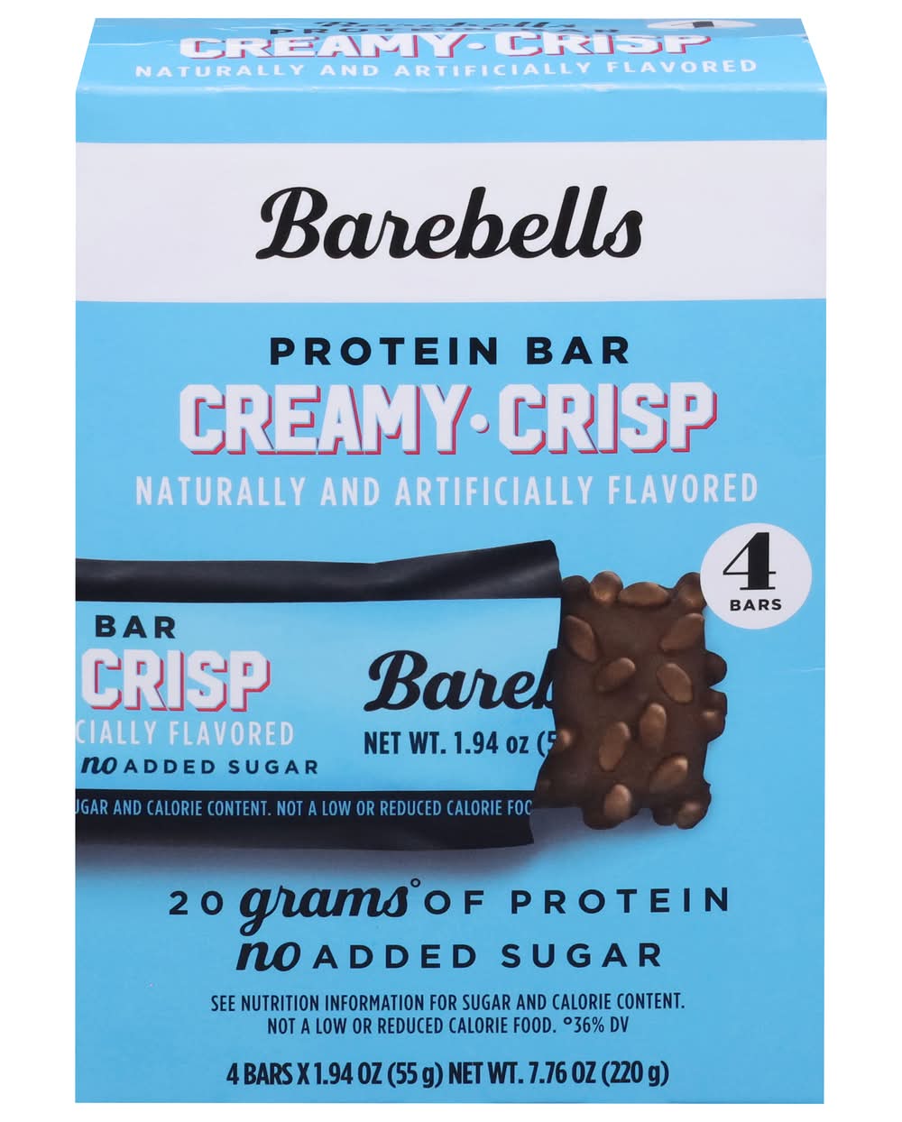 Barebells No Added Sugar Protein Bar, Creamy Crisp (4 x 1.94 oz)