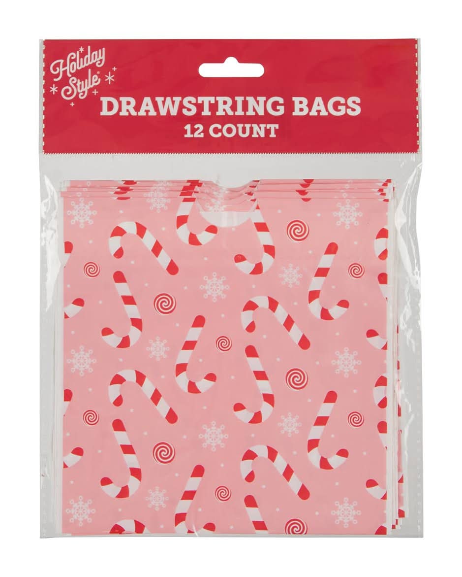 Holiday Style Christmas Drawstring Gift Bags, 34x42 cm, Assorted (12 ct)