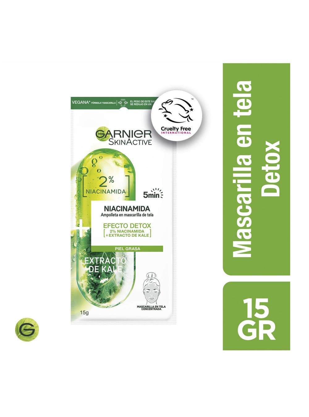 Garnier skin active mascarilla en tela ampolla kale detox (sobre 15 g)