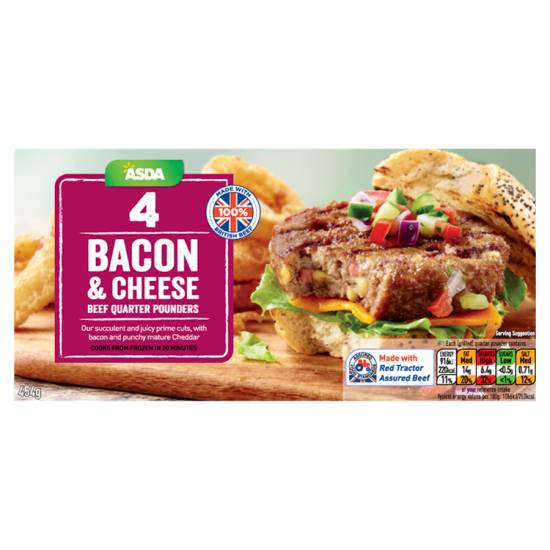 ASDA 4 Bacon & Cheese Beef Quarter Pounders (454g)