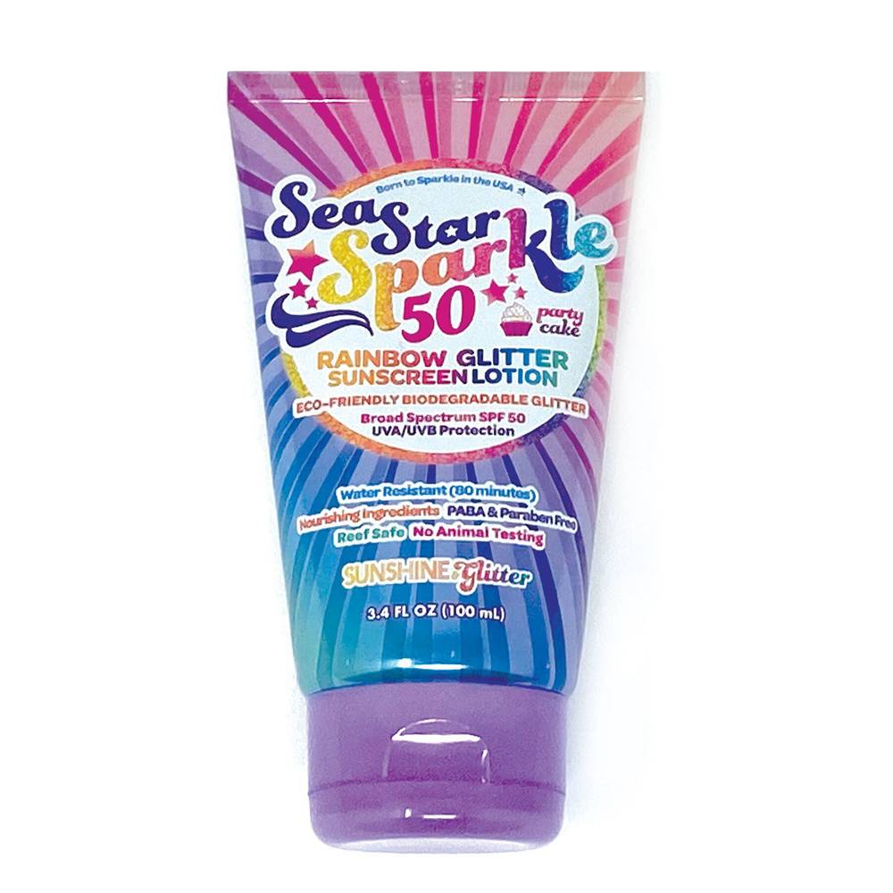 Sunshine & Glitter Sea Star Sparkle Rainbow Party Cake Spf 50 Biodegradable Glitter Sunscreen