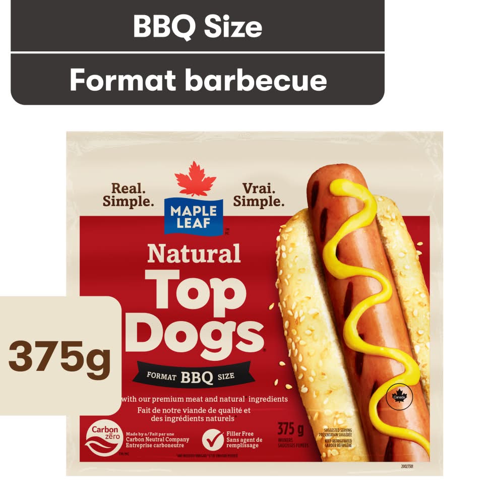 Maple Leaf Natural Top Bbq Hot Dogs (375 g)