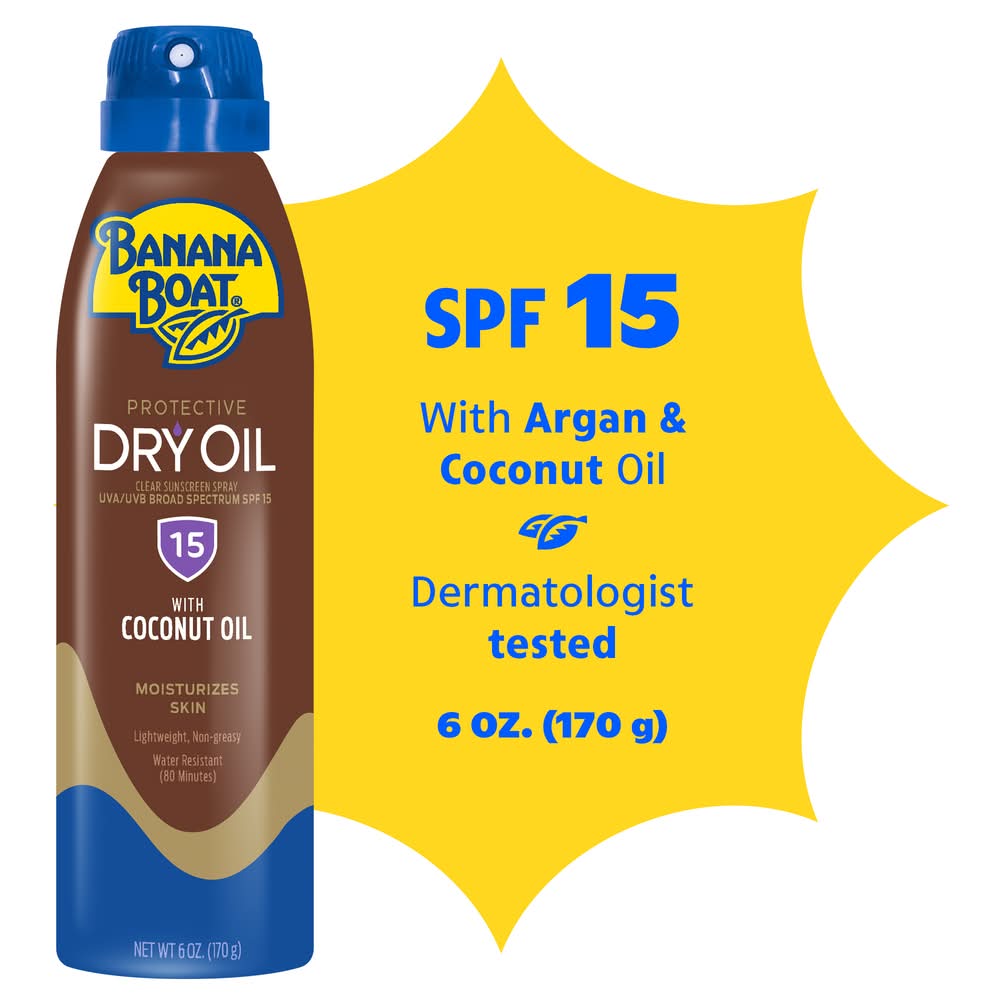 Banana Boat Protective Dry Oil Clear Broad Spectrum Sunscreen Spray With Spf 15 (6 oz)