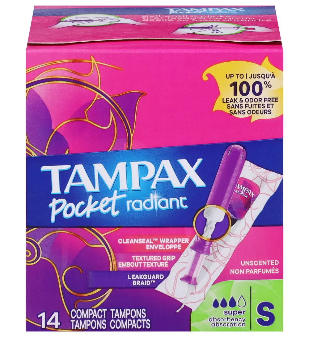 Tampax Pocket Radiant Cleanseal Absorption Compact Tampons (3.7 oz, 14 ct)