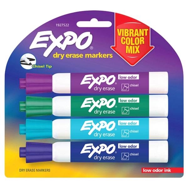 Expo Low Odor Dry Erase Markers, Chisel Tip, Vibrant Colors (4 ct)