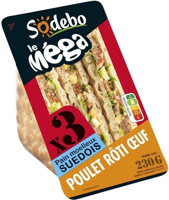 Sandwich le méga - poulet rôti oeuf x3 - sodebo - 230g