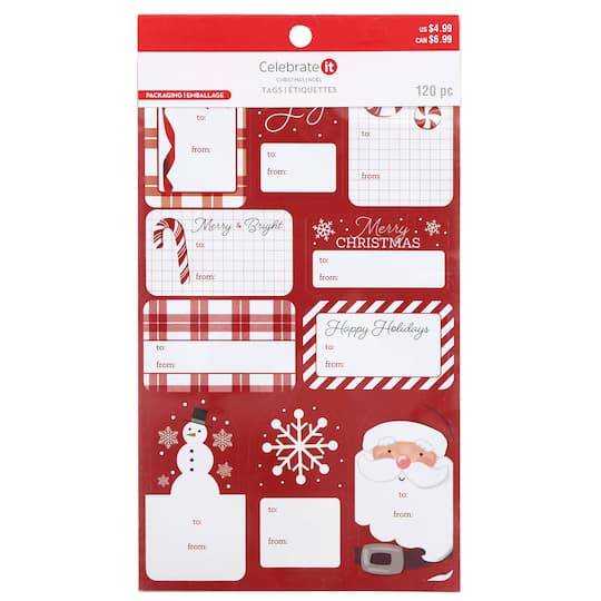 Celebrate It Christmas Sticker Gift Tags, 5.375" x 9.623" , Red-White (120 ct)