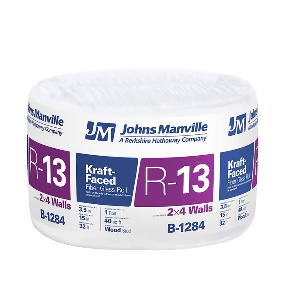 Johns Manville R-13 Wall Kraft Faced Fiberglass Roll Insulation 40-sq ft (15-in W x 32-ft L) Individual Pack | B1284