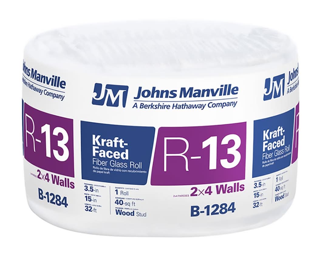 Johns Manville R- 13 Wall Kraft faced Fiberglass Roll Insulation 40-sq ft ( 15-in W x 32-ft L ) Individual pack