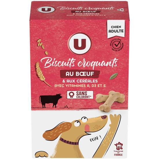 Les Produits U - Biscuits croquants au boeuf et aux céréales pour chien adulte