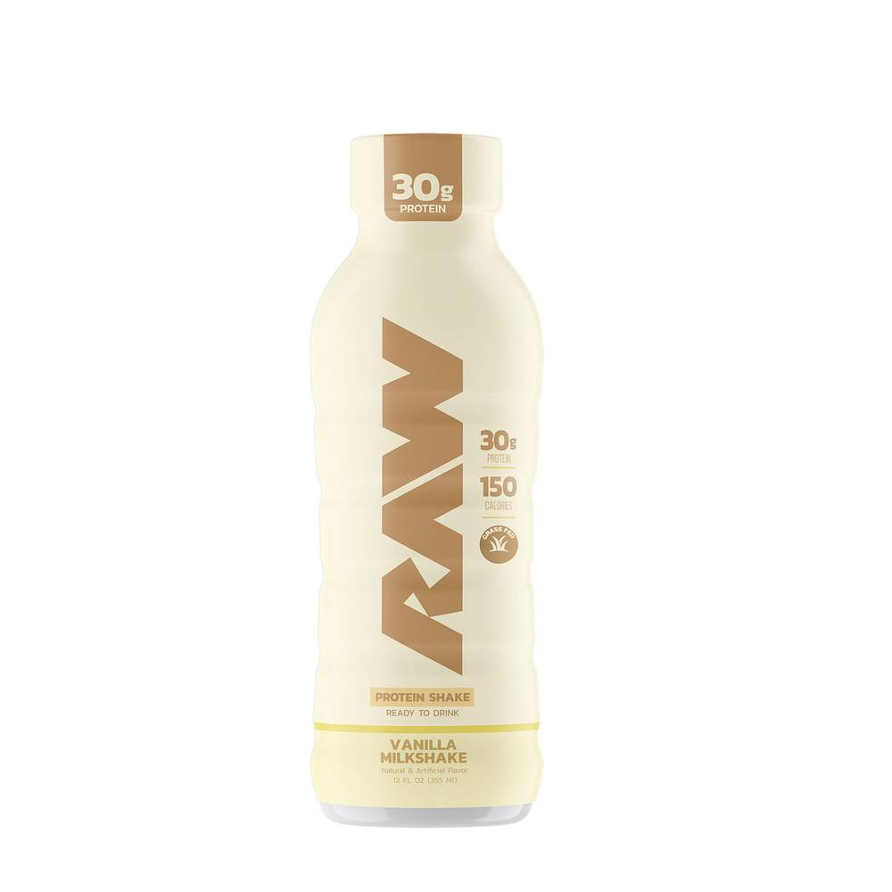 RAW Ready To Drink Protein Shake, Vanilla Milkshake (12 x 12 fl oz)