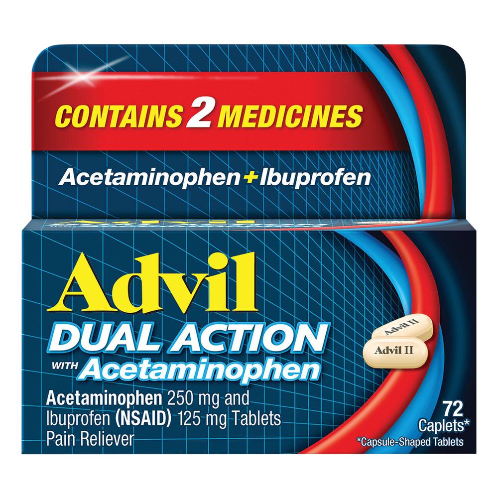 Advil Dual Action With Acetaminophen Pain Reliever Caplets (72 ct)