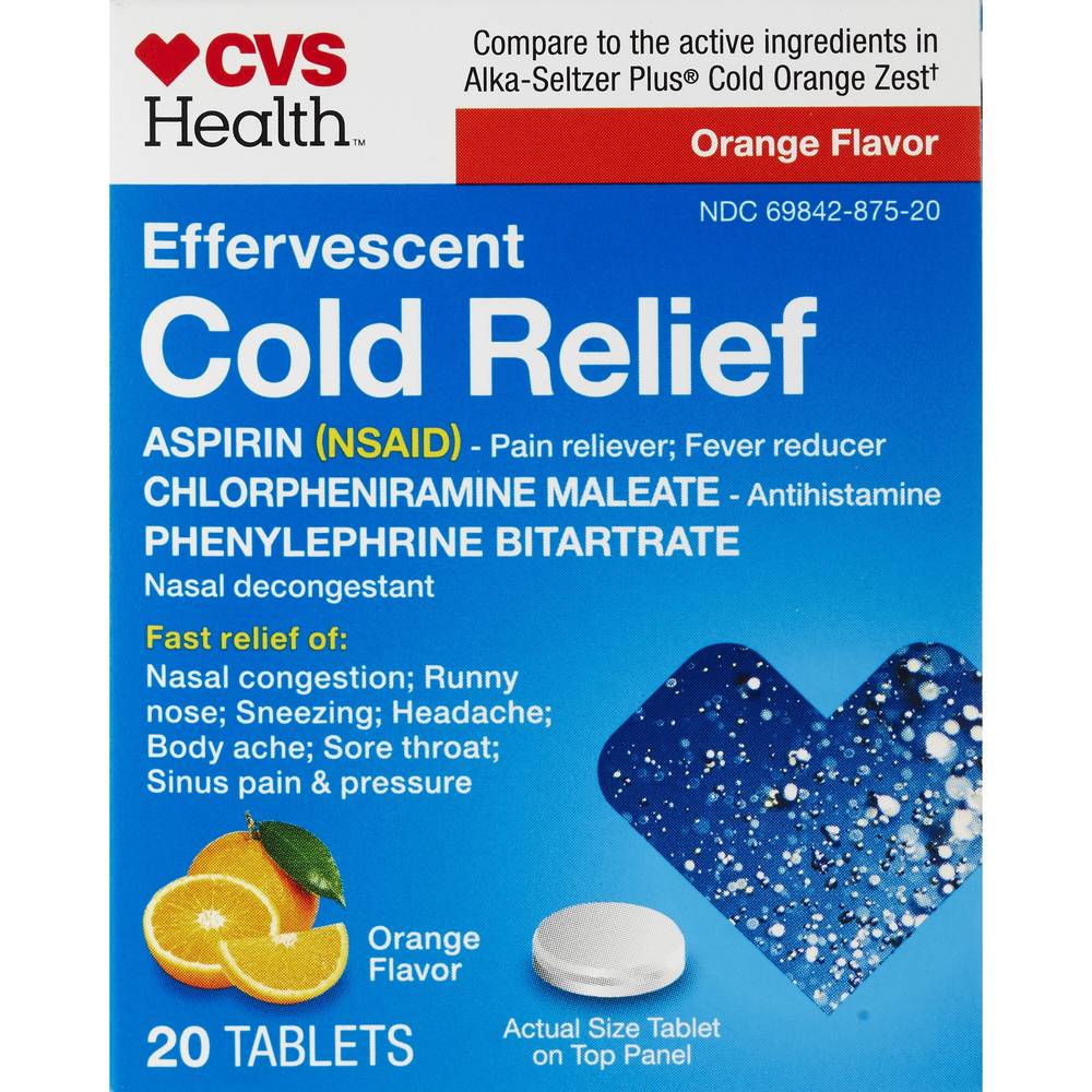 Cvs Health, Effervescent Cold Relief Tablets, Orange, 20 Ct