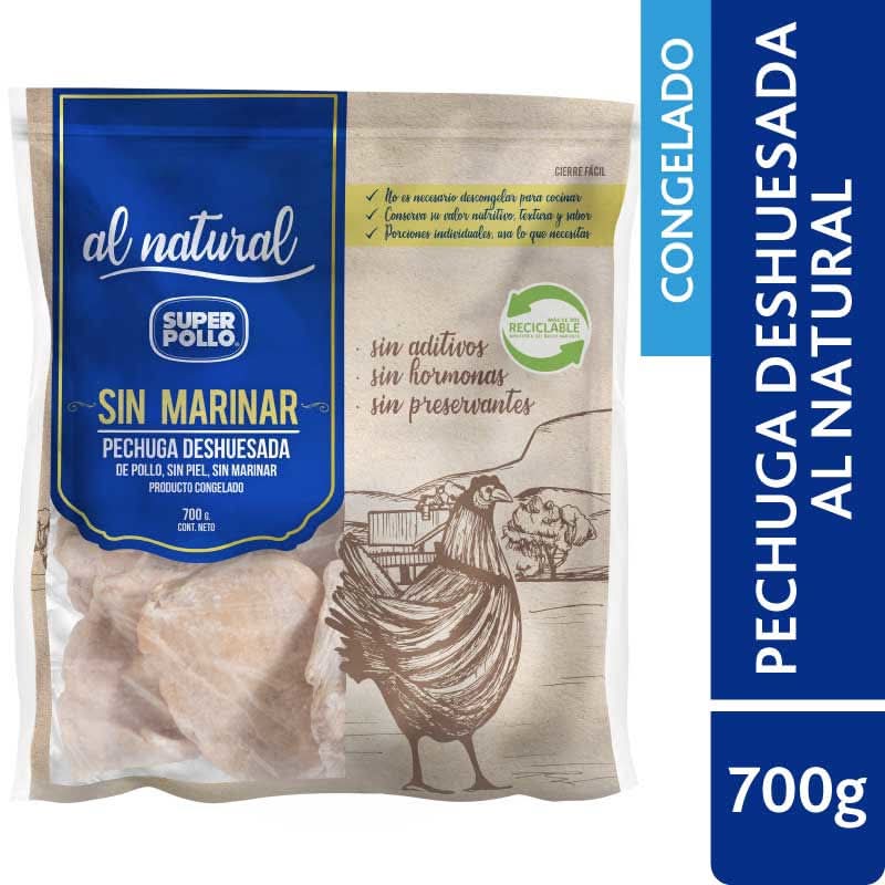 Súper Pollo · Al natural pechuga deshuesada sin marinar congelada (700 g)