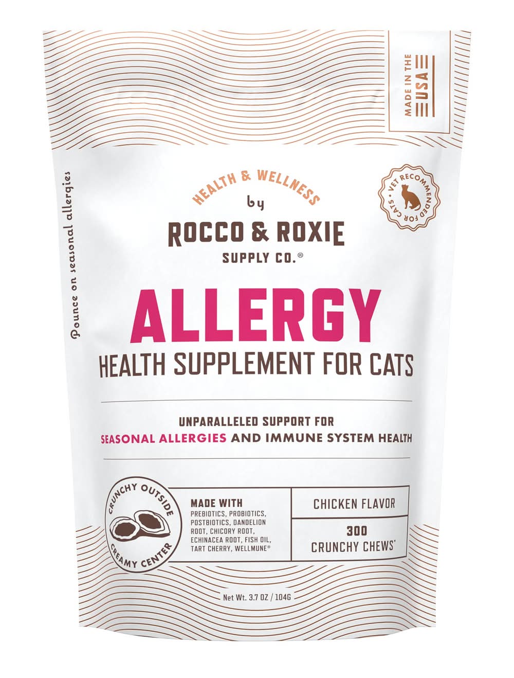 Rocco & Roxie Cat Supplement - Allergy Relief & Immune Support Crunchy Chews, Chicken Flavor, 3.7 oz (Size: 3.7 Oz)