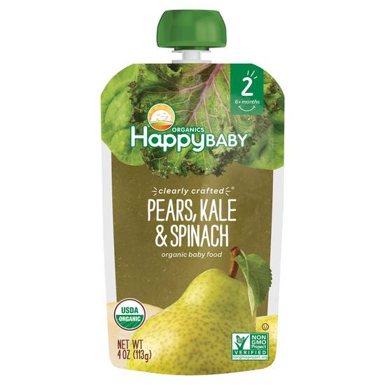 Happy Baby Stage 2 Organic (6+ months) Pears Kale & Spinach Baby Food