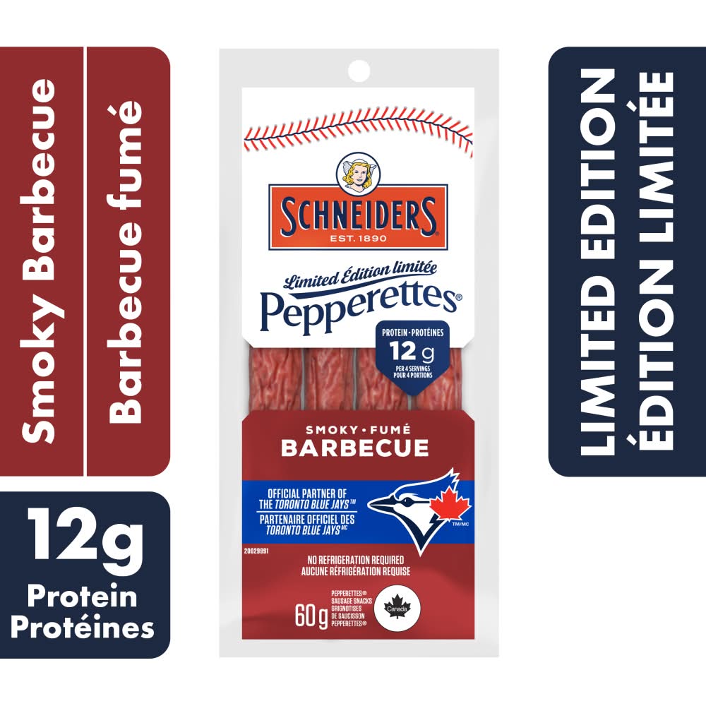 Schneiders pepperettes édition limitée bâtonnets de saucisson - pepperettes limited edition sausage sticks, barbecue fumé (60g)