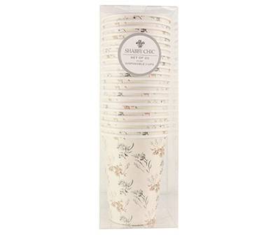 Shabby Chic Cream Floral 12 Oz. Paper Cups, 20-Pack