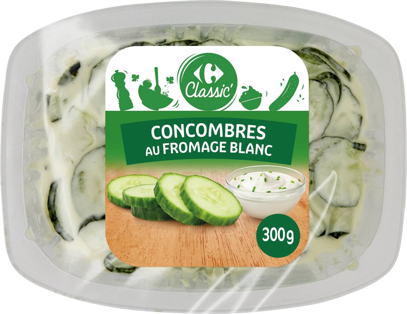 Salades crudités concombres fromage blanc CARREFOUR CLASSIC' - la barquette de 300g