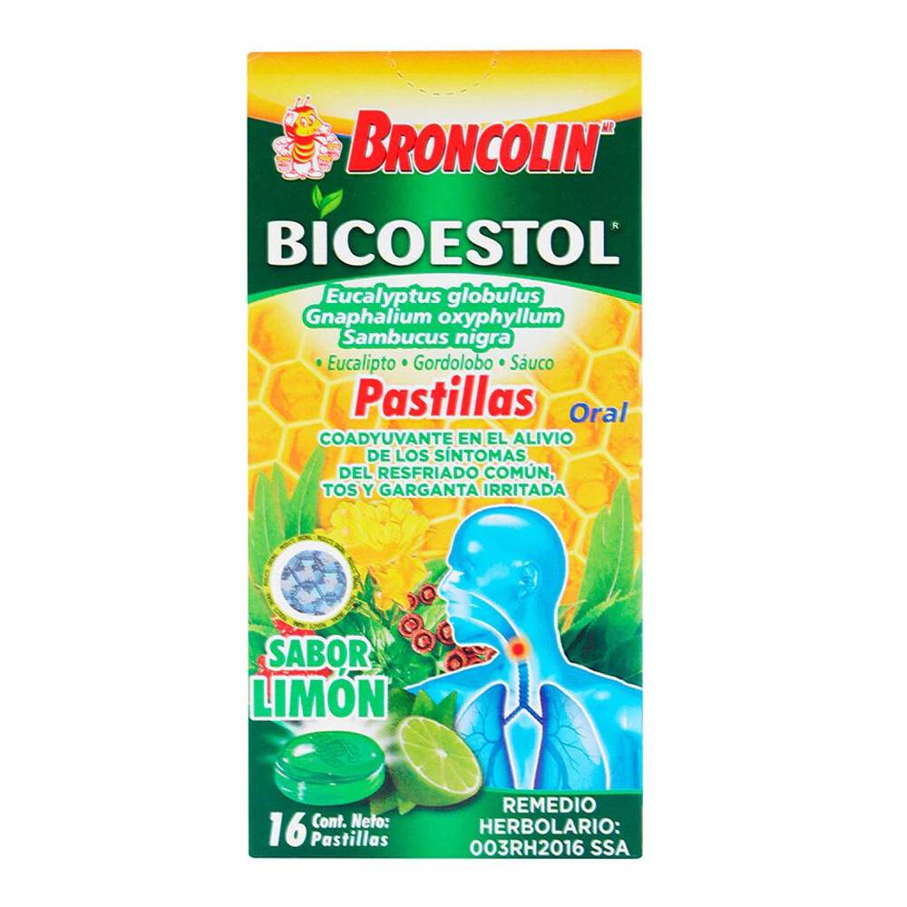 Broncolin · Bicoestol pastillas sabor limón (16 un)