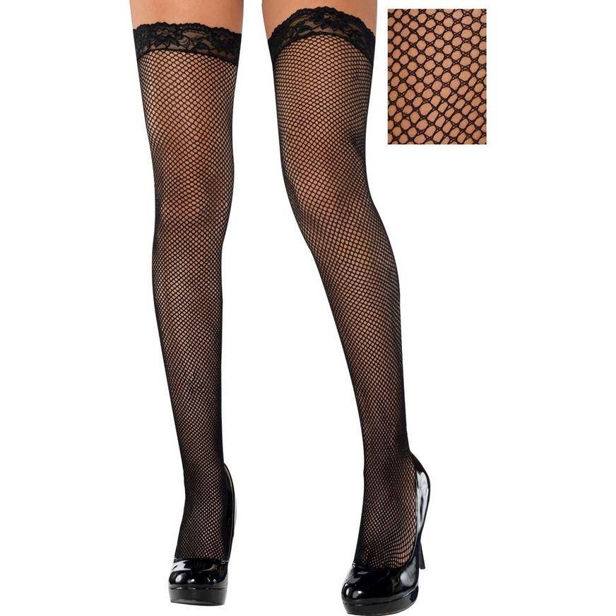 Party City Adult Fishnet Thigh-High Stockings With Lace Top (female/black)