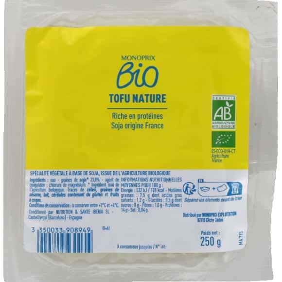 Monop Biologique Tofu Nature Le Paquet De 250G