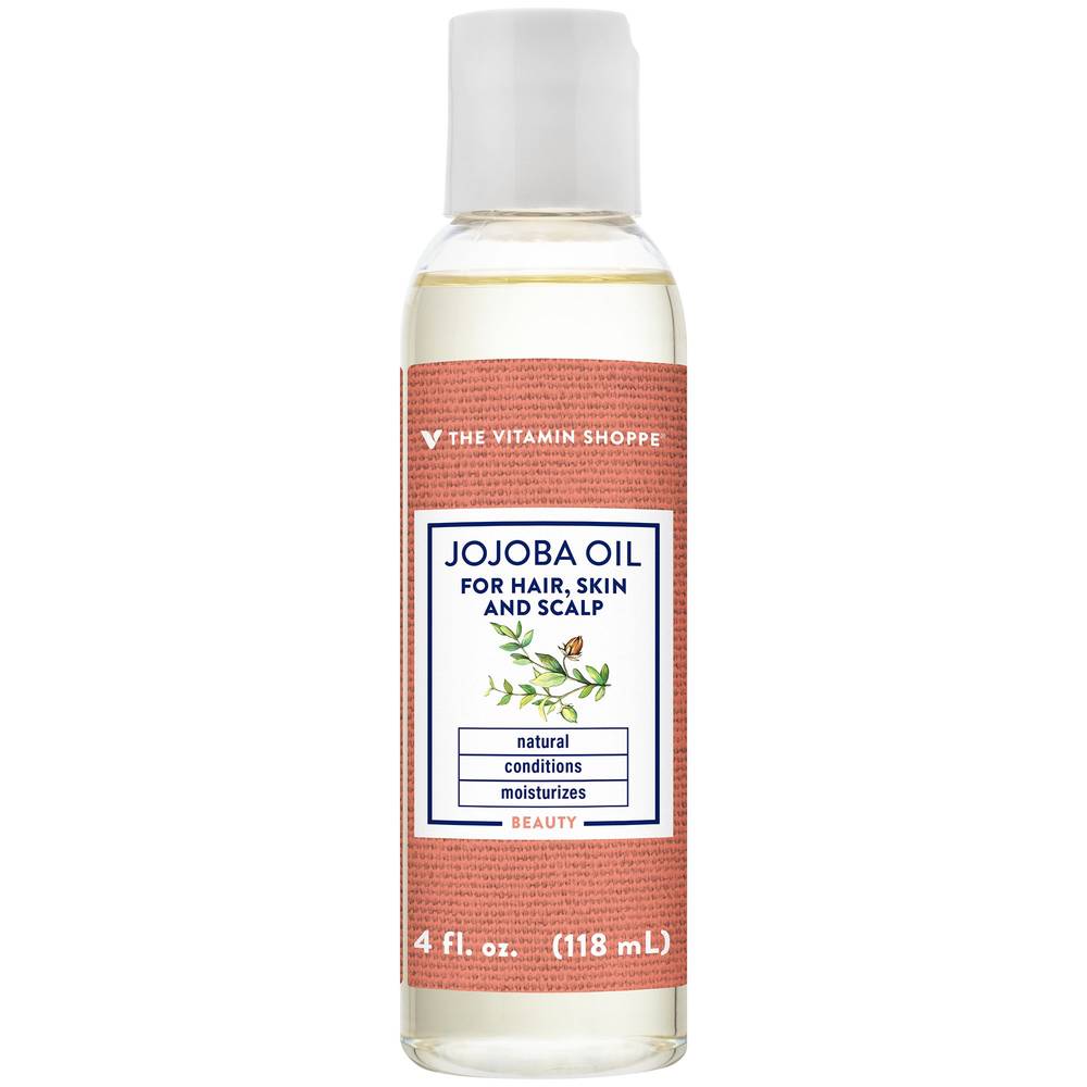 The Vitamin Shoppe Jojoba Oil For Hair Skin and Scalp - Moisturizer Makeup Remover and Conditioner From a Natural Plant Extract (4 fl oz)