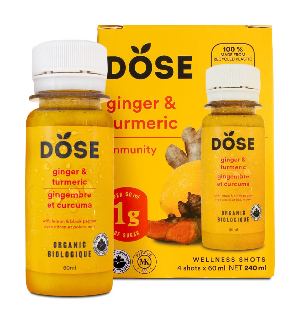 Dose Organic Ginger & Turmeric Wellness Shots (4 x 60 ml)