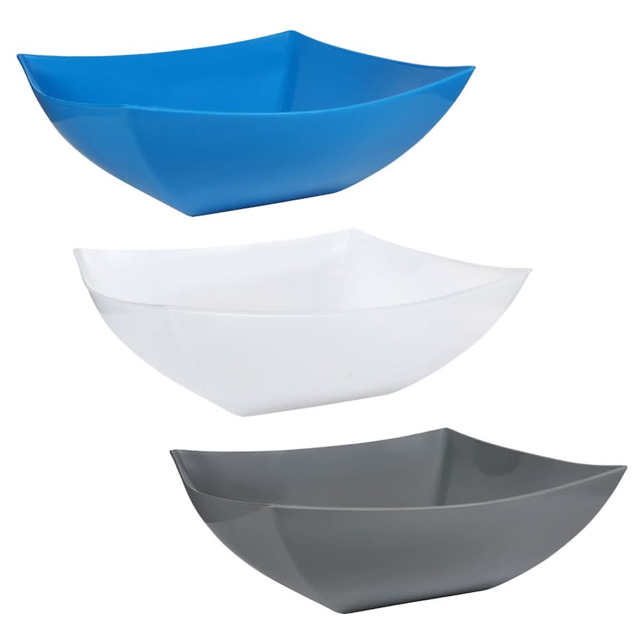 Square Stylistic Plastic Bowls, 11.37x11.37x3.5 in, Assorted (3 ct)