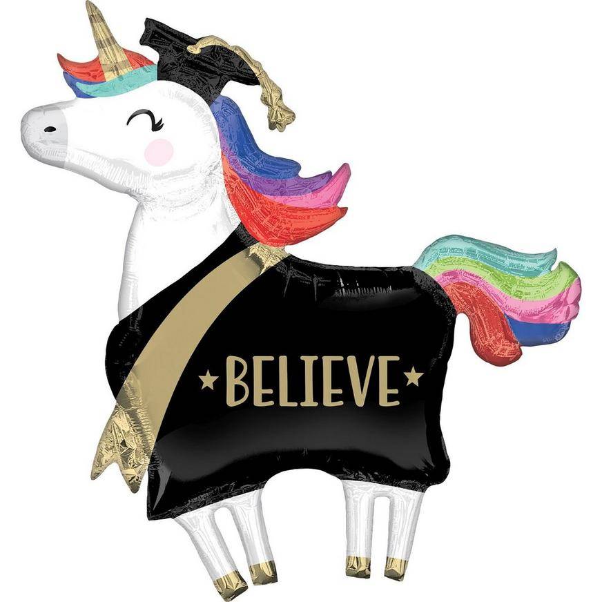 Uninflated Giant Unicorn Believe Graduation Balloon, 33in